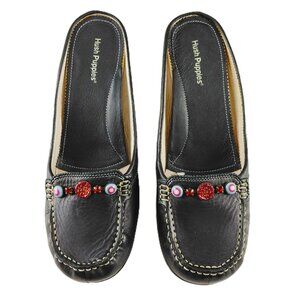 Hush Puppies Brilliant Jeweled Mule Shoes Women's 8M Black Leather Kitten Heel